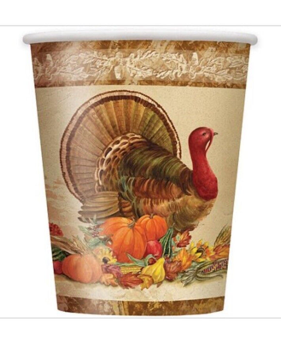 9 Oz Rustic Turkey Thanksgiving Paper Cups, 8ct