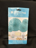 Glitter Caribbean Blue Polka Dot & Chevron Paper Fan Decorations, 4ct