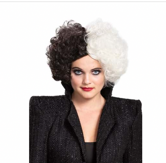 Cruella Wig Disney Movie Fancy Dress Up Halloween Adult Costume Accessory