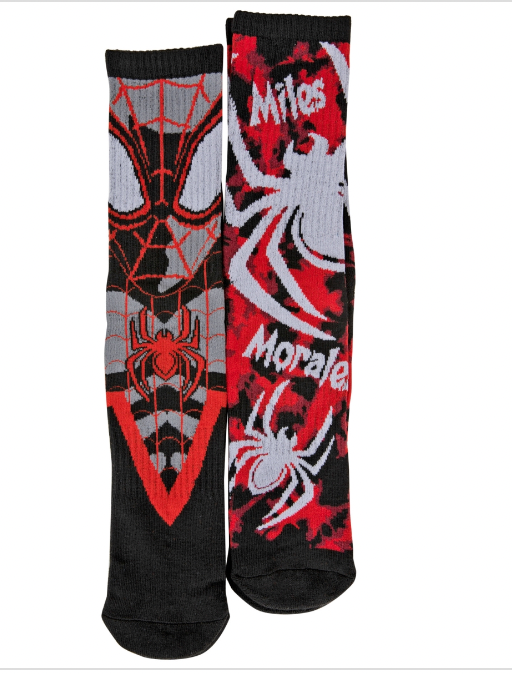 Spider-Man Miles Morales Character & Symbols Pack of Ribbed Crew Socks 2Pairs