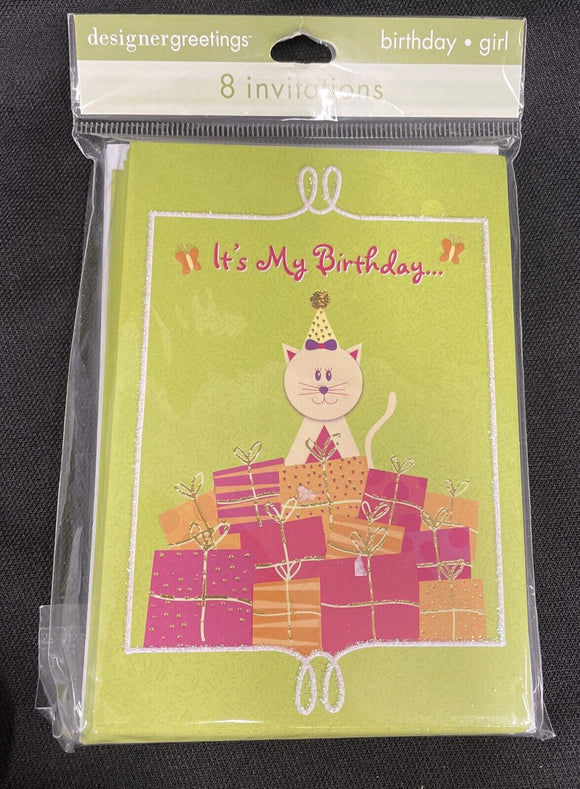 “it’s My Birthday “ Cat & Present 8 Ct Invites