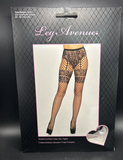 LEG AVENUE Fishnet Tights French Cut Faux Garter Belt Stockings 9281 Black OSFM