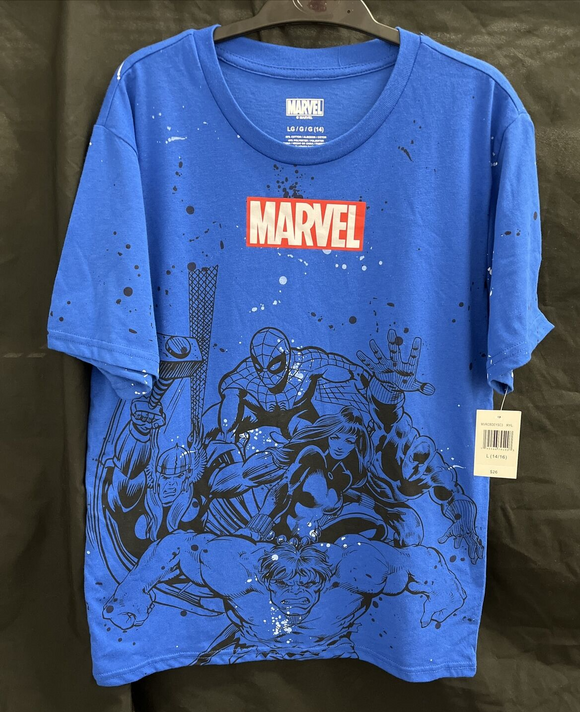 Marvel Avengers Youth T-shirt Blue Splatter Size Lg (14)