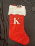 RED VELVET Initial  WHITE FUR CUFF MONOGRAM K CHRISTMAS STOCKING0