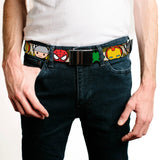 Chrome Buckle Web Belt - Kawaii Avengers Faces CLOSE-UP- WMC004