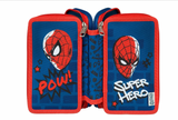 Scooli 3 Zipper Pocket Spiderman Pencil Case W/colored Pencils & Accessories Marvel