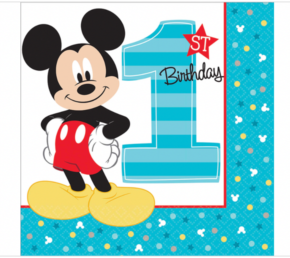 Mickey Mouse Fun to Be One 16 Luncheon Napkins 1st Birthday Party