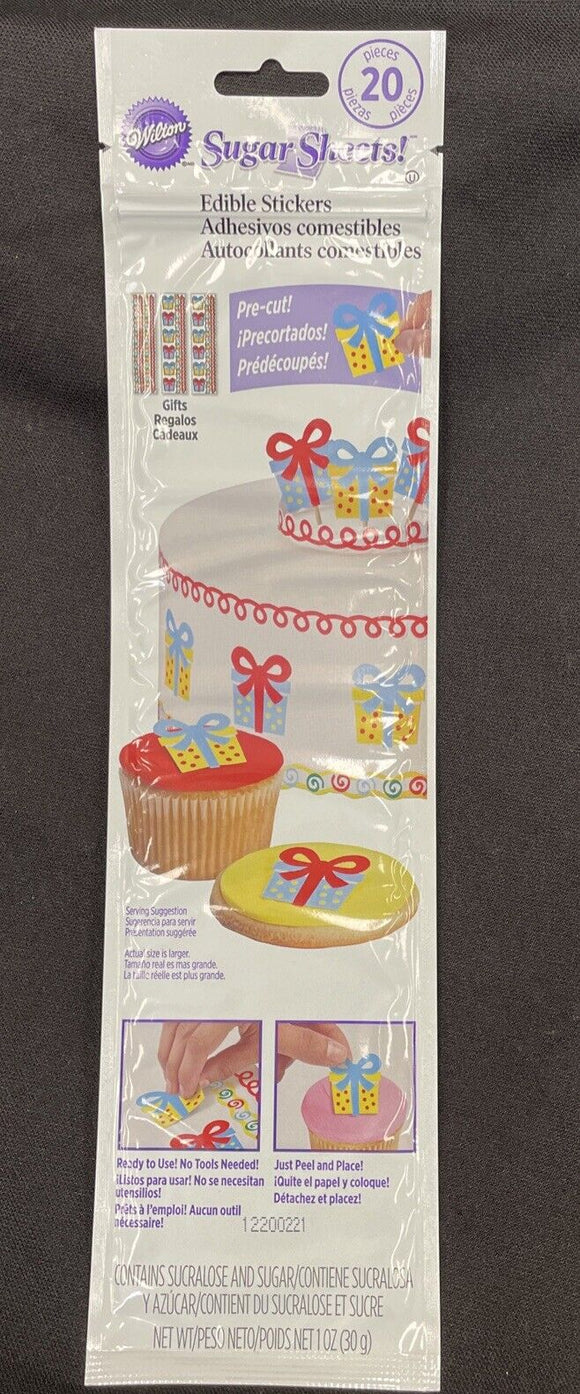 Wilton Edible Sugar Sheet Birthday Present Edible Stickers 20 Ct