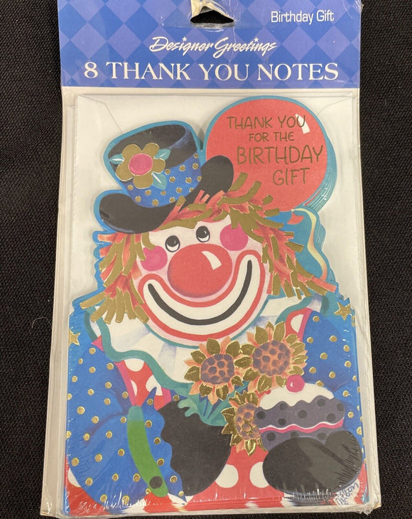 Clown Themed Thank You For The Birthday Gift 8 Ct Note Cards