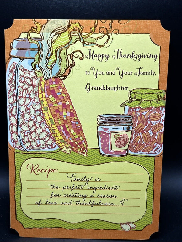For Granddaughter Thanksgiving Greeting Card w/Envelope
