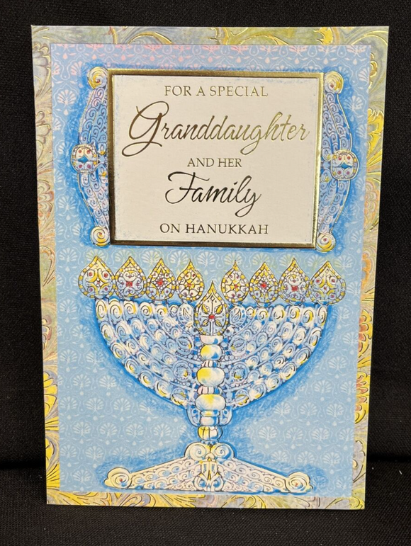 Happy Hanukkah Granddaughter and Family Greeting Card w/Envelope