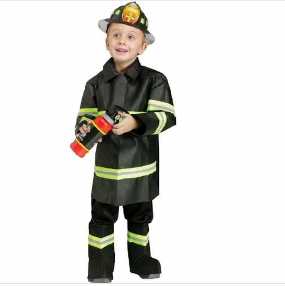 Halloween Boys Fire Chief Fireman Jacket Top Hat Costume Size Large 3T-4T