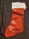 20" Red Metallic Block Foil Christmas Stocking, Disco Ball Pom4