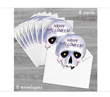 Halloween Packaged Cards, Die-Cut Skeleton Skull Design (8 Cards w/Envelopes)