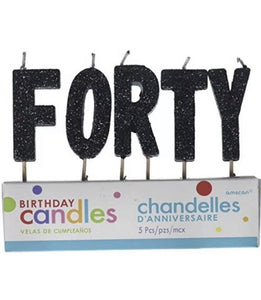 40th Birthday Candles Cake Toppers glitter Forty Party Supplies Decoration 5pcs