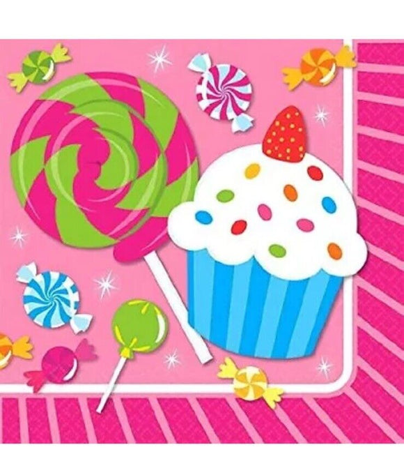 Sweet Shop Candy Cupcake Pink Kids Birthday Party Paper Beverage Napkins