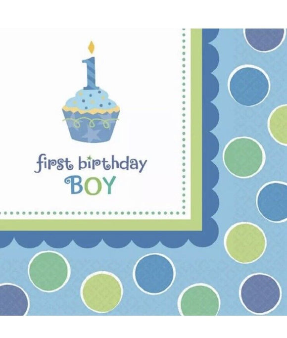 Sweet Little Cupcake Boy Blue Lil' 1st Birthday Party 36 Paper Luncheon Napkins