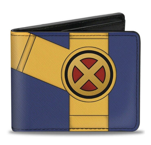 MARVEL X-MEN Bi-Fold Wallet - X-Men Cyclops Utility Strap Blue Gold Black Red