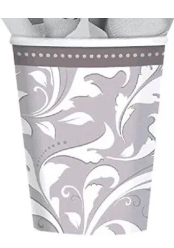 Silver Anniversary 9oz Paper Cups, Pack of 8