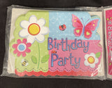 Garden Girl Butterfly Flower Ladybug Birthday Party Invitations w/Envelopes 8ct