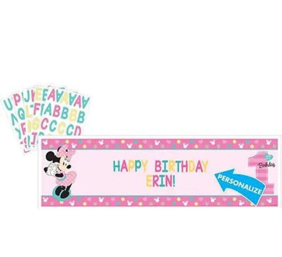 MINNIE MOUSE Fun to Be One GIANT CUSTOMIZABLE BANNER ~ 1st Birthday Supplies