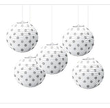 Amscan 5 in. Mini White and Silver Polka Dot Paper Lanterns (3-Pack)