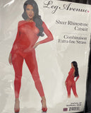Leg Avenue Women  Sheer Rhinestone Catsuit Costume Piece Red Small