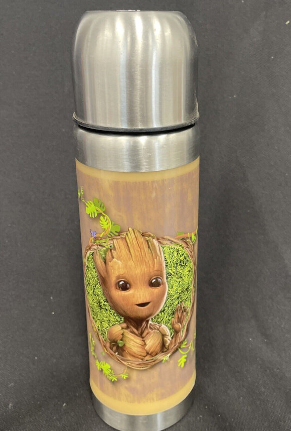 Groot Guardian  Galaxy Stainless Thermos Push Dispenser W/Cup Lid 500ml Marvel