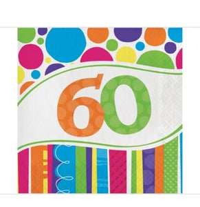 Party Creations Bright and Bold 60th Birthday Lunch Napkins, 18 Ct