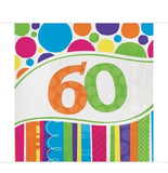 Party Creations Bright and Bold 60th Birthday Lunch Napkins, 18 Ct