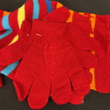 Kids Hat and Glove Set Red W/Stripe Flower Embroidery 2