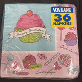 Birthday Sweets Cupcake Candy Pink Birthday Party Bulk Paper Beverage 36 Napkins