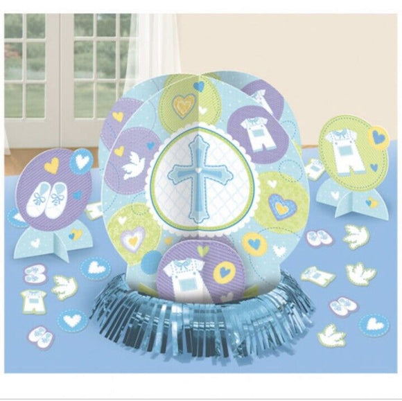 Religious 'Sweet Christening' Blue Table Decorating Kit (23pc)
