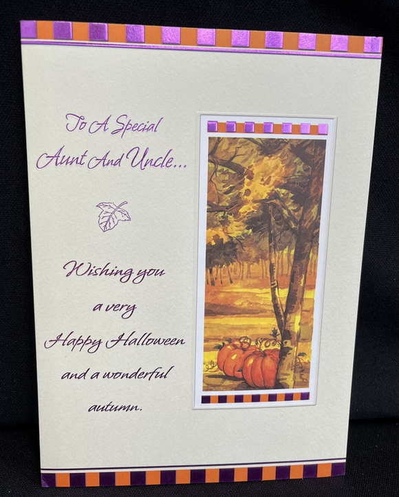 Happy Halloween and Autumn Aunt and Uncle Greeting Card w/Envelope