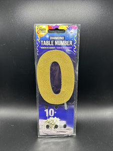 Diamond Glitter Table Number Cake Topper  4" - Gold "0"