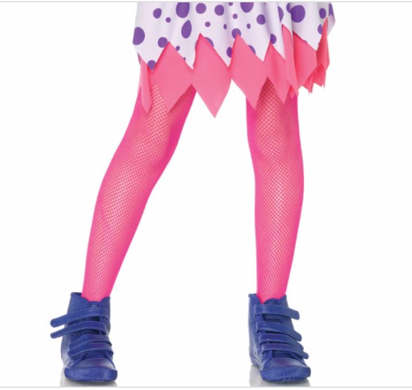 Enchanted Costumes Girls Neon Pink  Fishnet Tights  Large 7-10