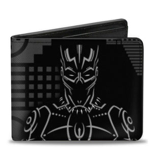 Mens Bi-Fold Wallet Black Panther Tribal Silhouette Pose Icon Black Grays Marvel