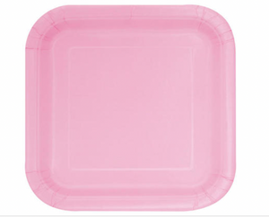 Unique Industries Square Dessert Plates, 7", Light Pink