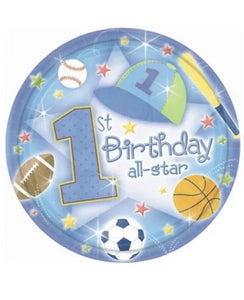 1st Birthday "All Star" Party Plates x 18 - Children's Party Supplies