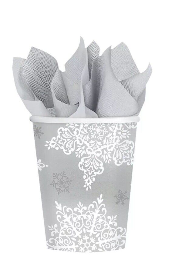 Snowflake Shining Season 9 oz Paper Cups Bulk Pack 50 Per Pack Winter Tableware