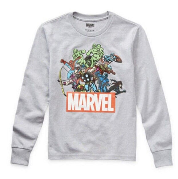 Kids Crew Neck Marvel Long Sleeve Graphic T-Shirt, S(5/6) , Gray