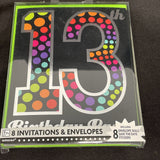 Colorful Dots 13th Birthday Invitations 8ct Party