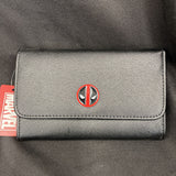 Women's Fold Over Wallet Rectangle Saffiano PU - Deadpool Logo Metal Emblem