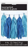 Unique Tissue Tassel Garland, 9 ft, Royal & Light Blue