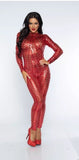 Leg Avenue Laser Cut Metallic Catsuit, Red, Medium