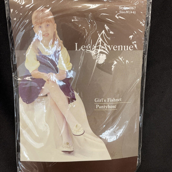 Girls White Fishnet Tights Size Med 4-6 By Leg Avenue