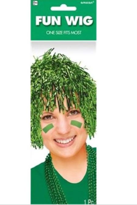 Amscan 399013.03 Team Spirit Fun Foil Wig, Festive Green
