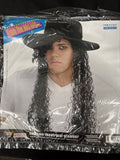 80's Adult Hat And Black Long Curly Costume Wig1