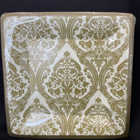 Grandeur Cream Gold 10” Square Dinner Plates 8 Ct