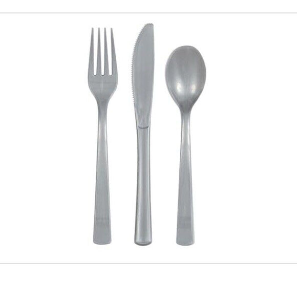 Unique Cutlery Plastic Assorted 18pc Silver